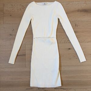 Wilfred Artizia Cutout Ribbed Knit Long Sleeve Mini Dress Cream XS *U21